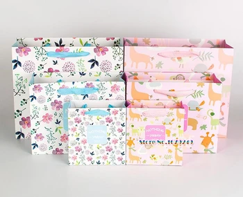 

25*20*10cm Small flowers printing bag wedding gift bags with event party supplies creative paper packaging bags 100pcs/lot
