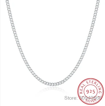

16-24inch Thin Real 925 Sterling Silver 2mm side chain Necklace Women Girls Kids Children 40-60cm Jewelry kolye collares collier