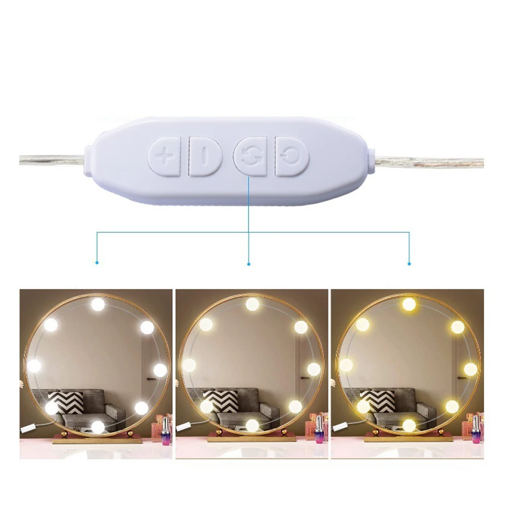 Hollywood Style Makeup Mirror Vanity LED Light Kit 10 Dimmable Bulbs USB Charging Port Cosmetic Adjustable Brightness Lights