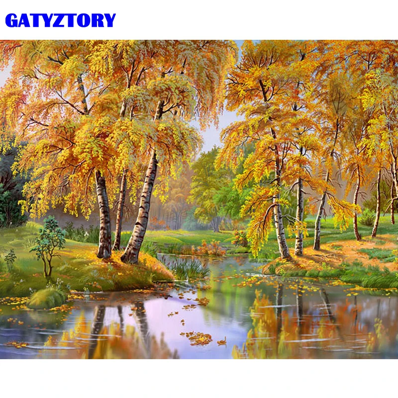 

GATYZTORY Frameless Picture Forest River DIY Painting By Numbers Landscape Modern Home Wall Art Canvas Painting 40x50cm Artwork