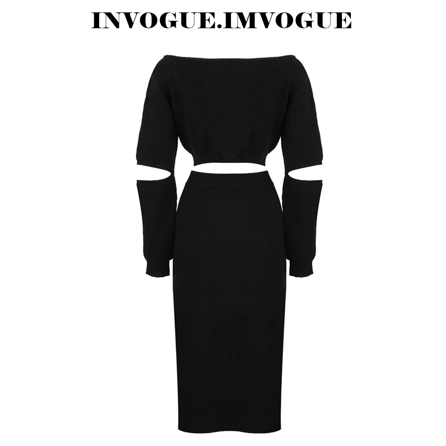 INVOGUE. Женское облегающее платье ivogue однотонное с длинным рукавом и круглым