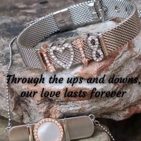 

Silver Stainless Steel Mesh Bracelet with 4pcs Slide Charms Infinity Love Keys Keep Wrap Bracelets Valentine's Day Gift