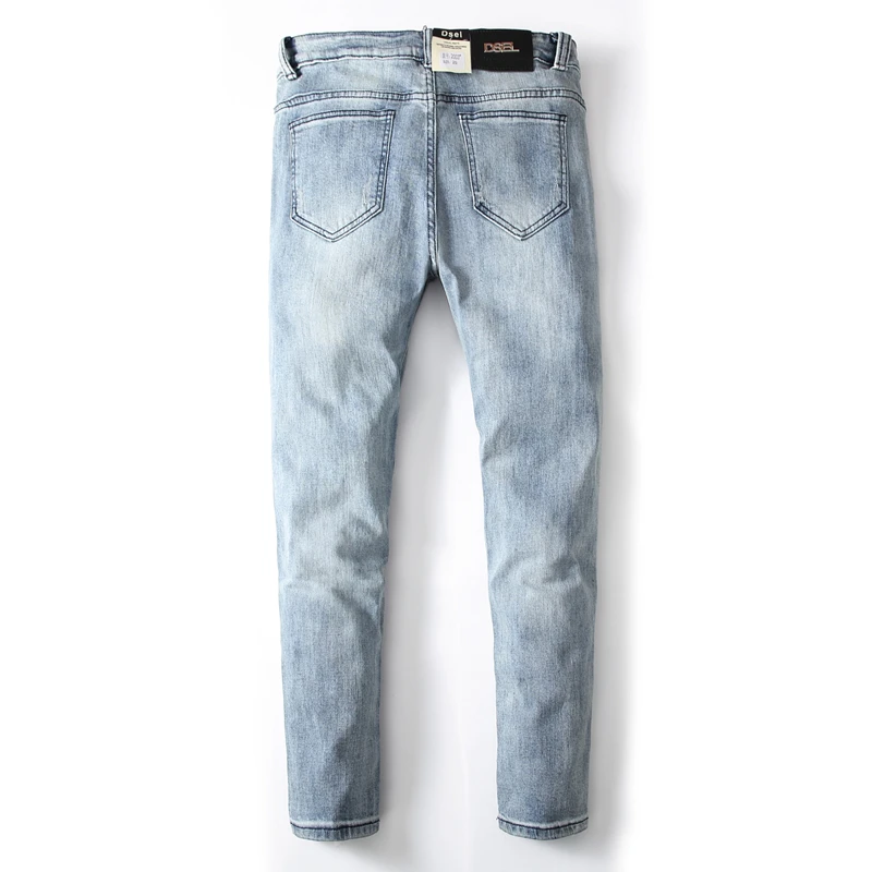 Rock Strong Stretch Solid Light Blue Knee Holes Jeans Men Ripped Pants Dsel Brand Clothing Stars Bieber Men`s Jeans E2003 Rock Strong Stretch Solid Light Blue Knee Holes Jeans Men Ripped Pants Dsel Brand Clothing Stars Bieber Men`s Jeans E2003