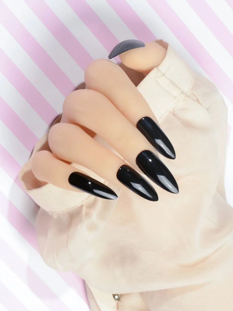 Черные очень длинные шпильки 24 полный набор ногтей Нажмите на гвоздь ведьмы коготь необычное платье ногти наклейка