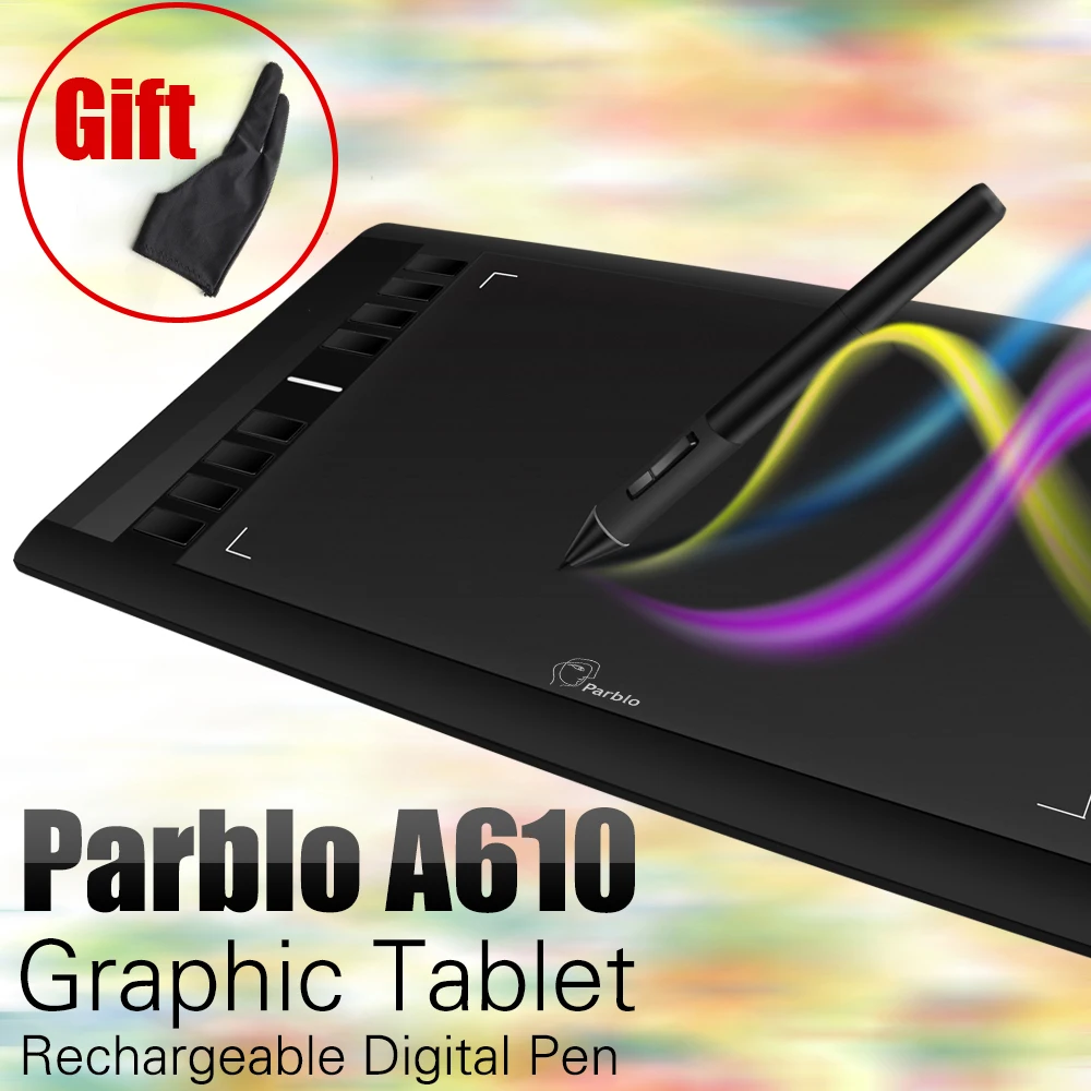 Parblo A610 Digital Tablet Graphics Drawing Tablet Pad w Pen 2048 Level Digital Pen Anti fouling