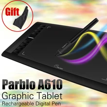 On sale Parblo A610 Digital Tablet Graphics Drawing Tablet Pad w/Pen 2048 Level Digital Pen + Anti-fouling Glove as Gift