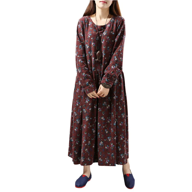 

Autumn Winter Maternity Dress For Pregnant Women Clothes Linen Dresses Long Sleeve Vintage Floral Cotton Loose Dresses 2019