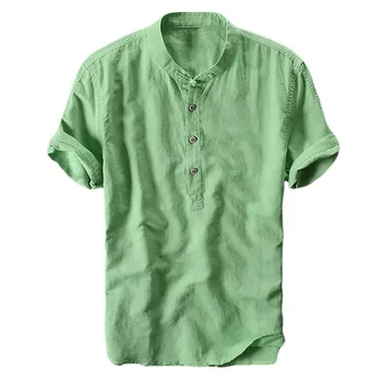 

Man comfortable linen shirt 2020 summer thin solid color sets leisure shirt with short sleeves