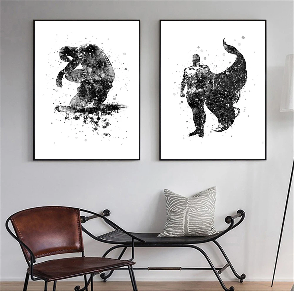 

Abstract Painting Super Hero Superman Hulk Black and White Wall Art Picture Watercolor Batman Posters and Prints Kids Room Decor