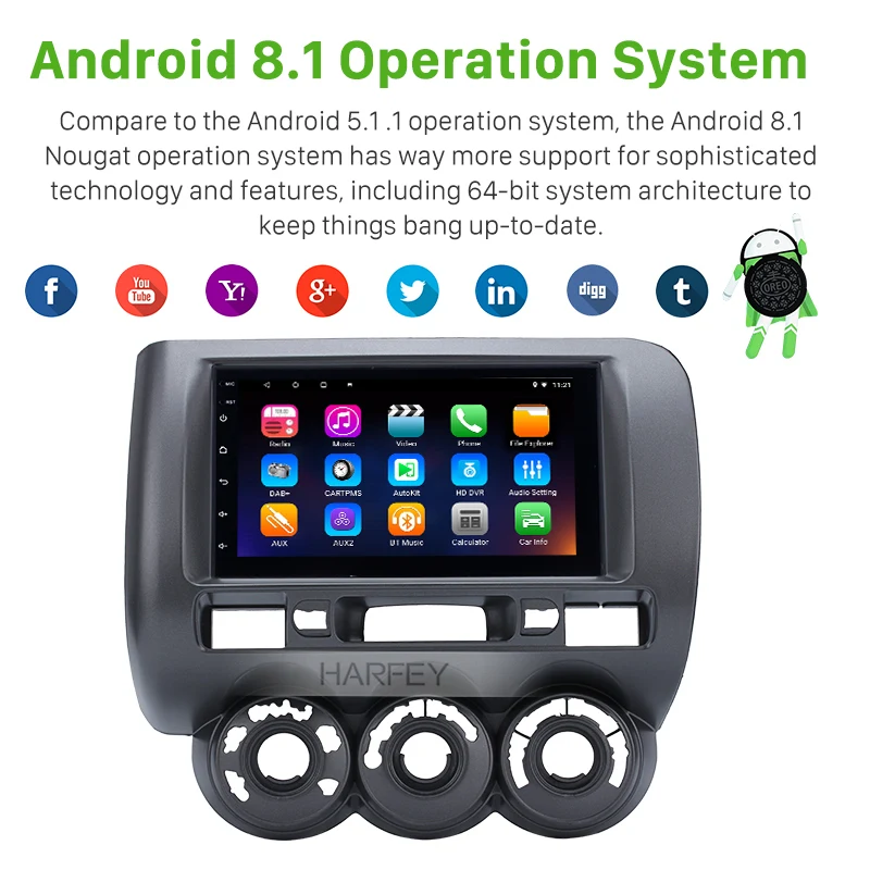 Harfey Автомобильный GPS Navi Радио мультимедийный плеер Android 8 1 для 2002 2008 HONDA Jazz (ручной
