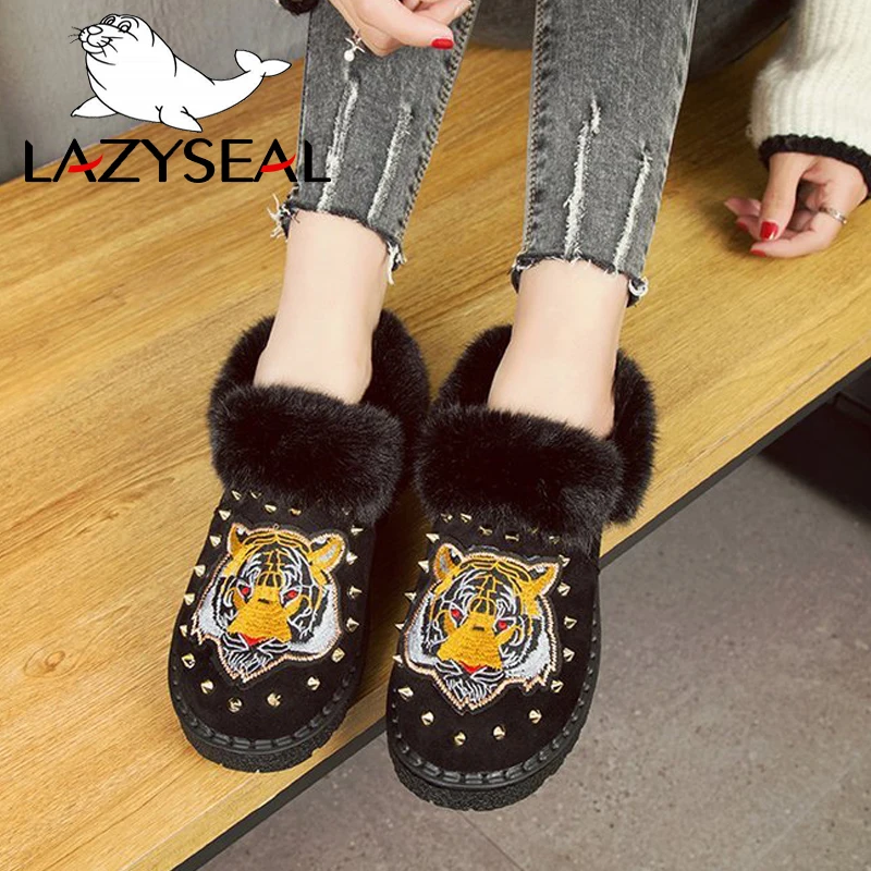 

LazySeal Rivets Ankle Boots For Women Tiger Wolf Snow Boots Rivet Shoes Women Winter Boots Ladies Ankle Flat With Shoes Bota