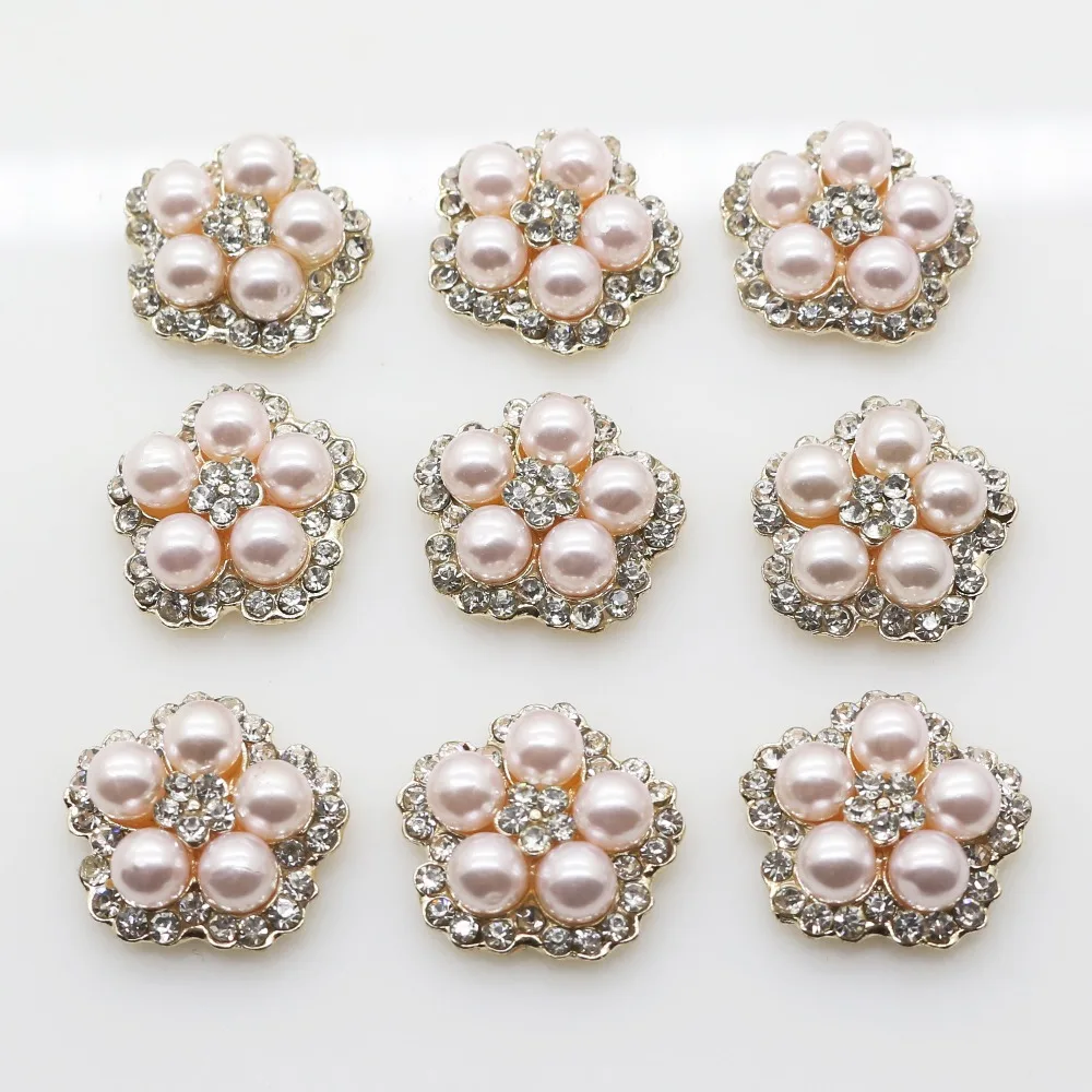 5 pcs 20mm pink acrylic rhinestone button w// shank headband center DIY