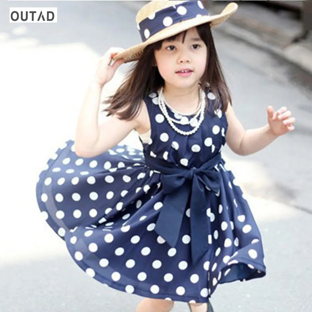 

Summer Kids Girls Outfits Sleeveless O-neck Sweet Bow Polka Dots Princess Dress Fashion for Party wedding Casual Kids Clothes