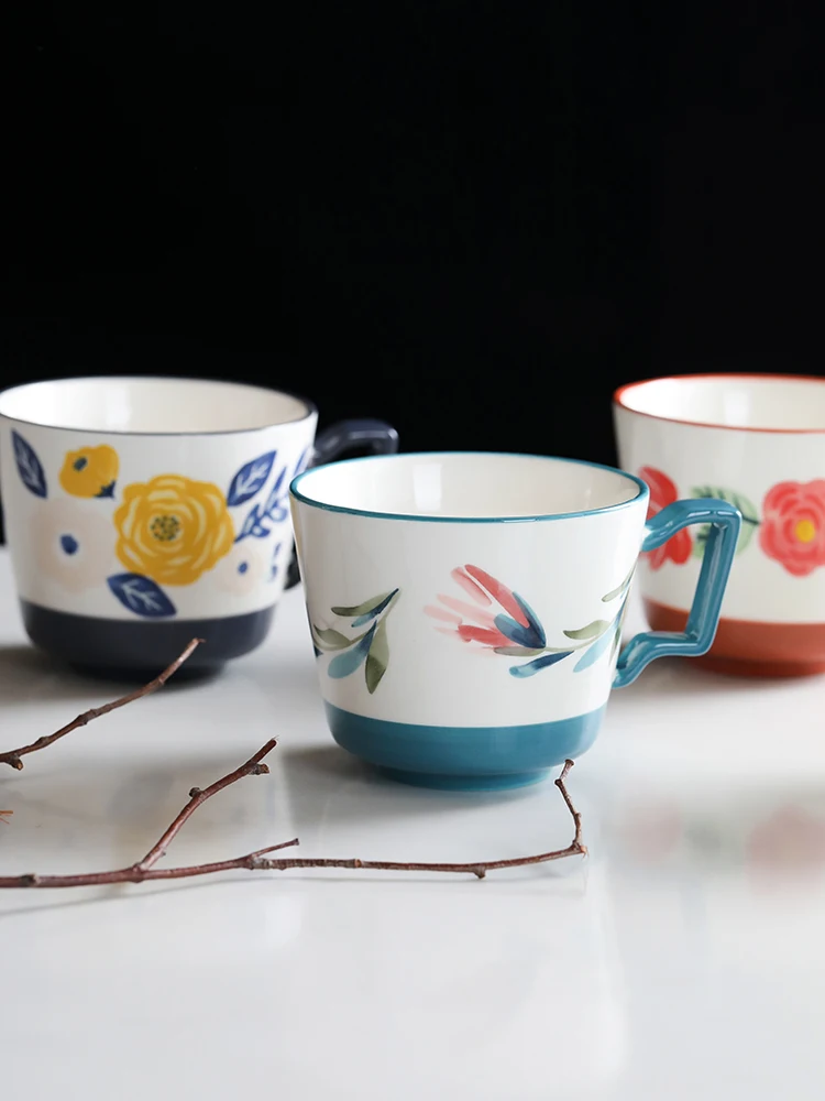 

Creative Four Seasons Flower Mug Household Ceramic Water Cup Office Large Capacity Oatmeal Cup Q70