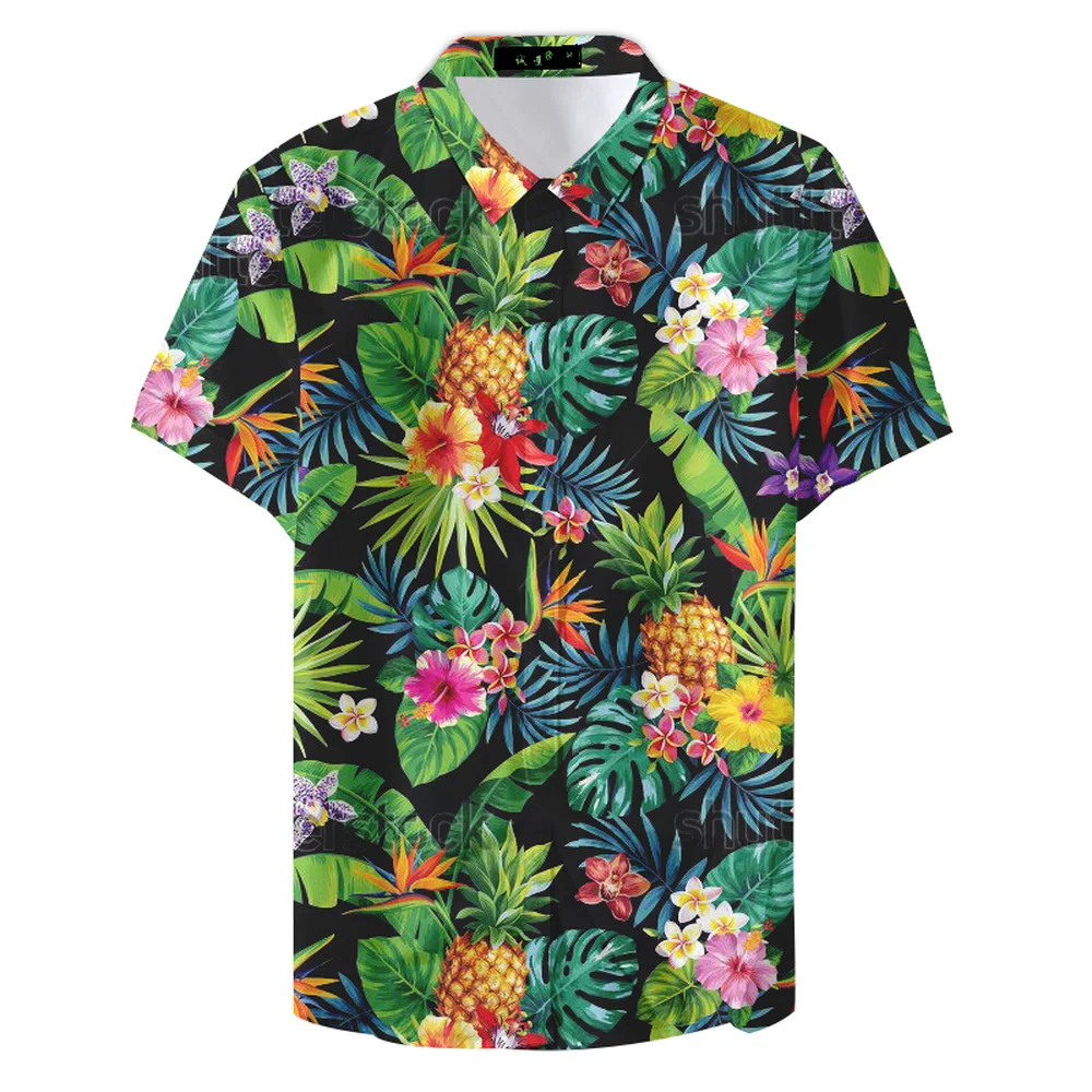 

2019 new Men Pineapple summer tropical fruit shirt Short Sleeve Shirts Turn-Down Collar