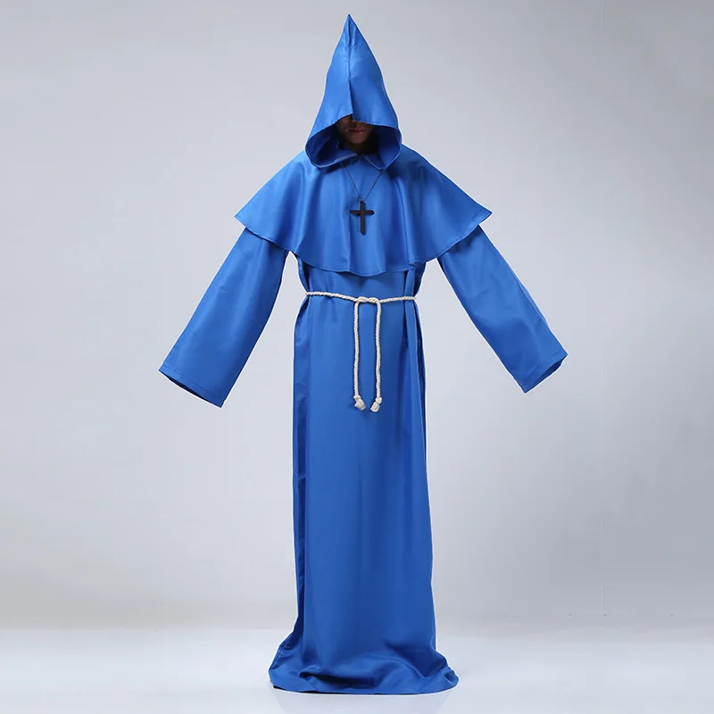 Medieval Monk Robe Cosplay Halloween Hooded Cape Costume Cloak