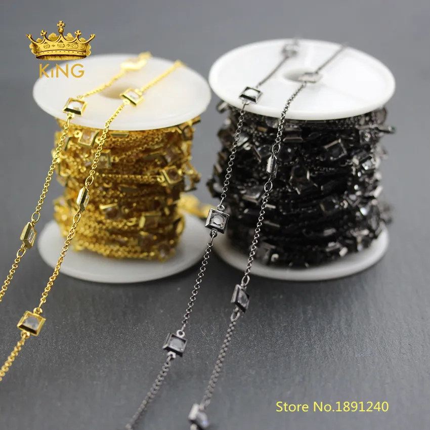 

5meters 6mm Clear White Glass Faceted Square Beaded Chains Findings,Wire Wrapped Small Bezel Glass Rosary Handmade Chains BH44
