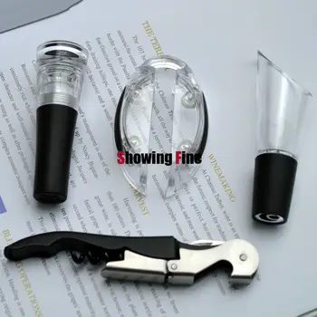 

Stainless Steel Wine Corkscrew Openers Good Quality PC Mini Vacuum Stoppers and Pourer Transparent Sharp Foil Cutter Combination
