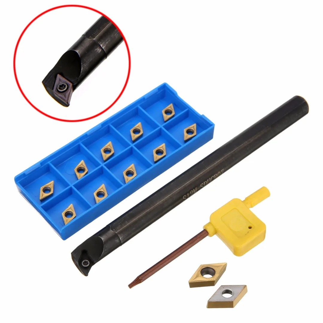 

11pcs DCMT0702 Carbide Inserts with 150mm Length S12M-SDUCR07 Lathe Inner Turning Tool Boring Bar and Wrench