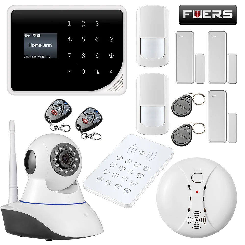 

2.4G Wifi GSM Alarm System Security Home Alarm Smoke detector pir motion sensor Screen Display Keyboard App Control SMS Alarm