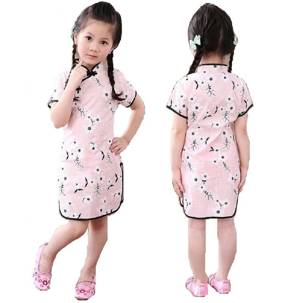 girl baby dresses Rose Floral Baby Girls Qipao Dress Chinese Traditional Chi-pao Fashion New Year Children Dresses Kids Cheongsam Linen Clothes baby girl skirt Dresses