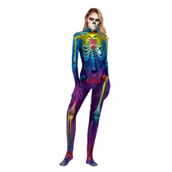 Костюмы на Хэллоуин для женщин Костюм зомби ужасов женский сексуальный цвет костюм «скелет» одежда на Хэллоуин комбинезон