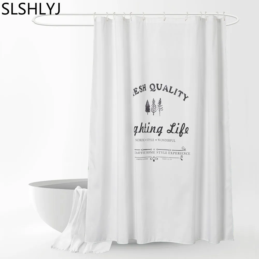 Shower Curtain Bathroom Waterproof Polyester Fabric Random Pattern & Hooks GNVG