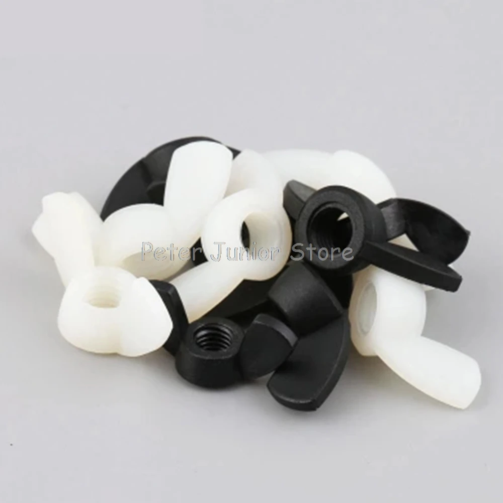 20Pcs Black And White Nylon M4 M5 M6 M8 DIN315 Hand Tighten Nut Wingnut