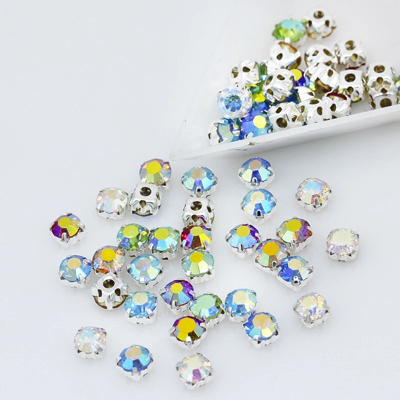 

3mm 4mm 5mm 6mm color AB Sew on Round crystal glass Rhinestone jewels Silver Cup Claw montees sewing stone Clothes accessories