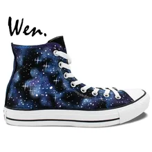 Wen Original Design Custom Hand Painted Shoes Stars Blue Galaxy Men Women’s High Top Canvas Sneakers Birthday Gifts