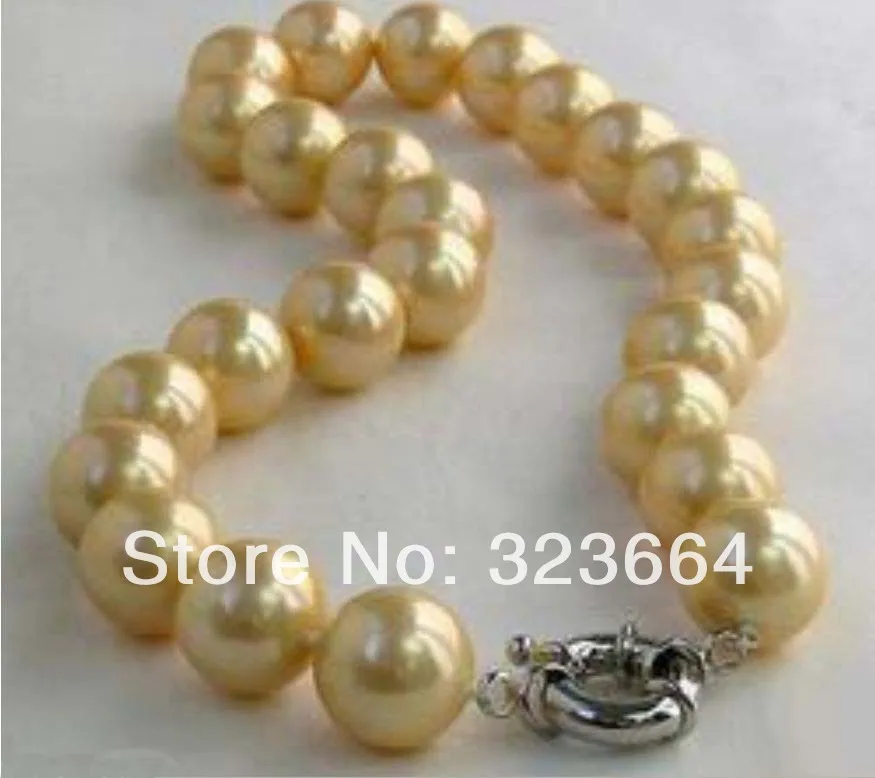 

Jewelry 14mm yellow south sea shell pearl necklace 18"