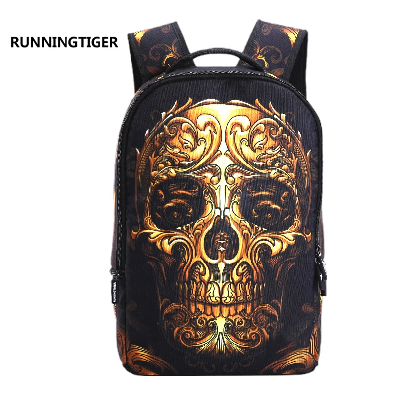 

Runningtiger Fashion 3D Skull School Bags Creative Printing Backpack Teen Waterproof Travel Backpack Mochila Escolar Rugzak