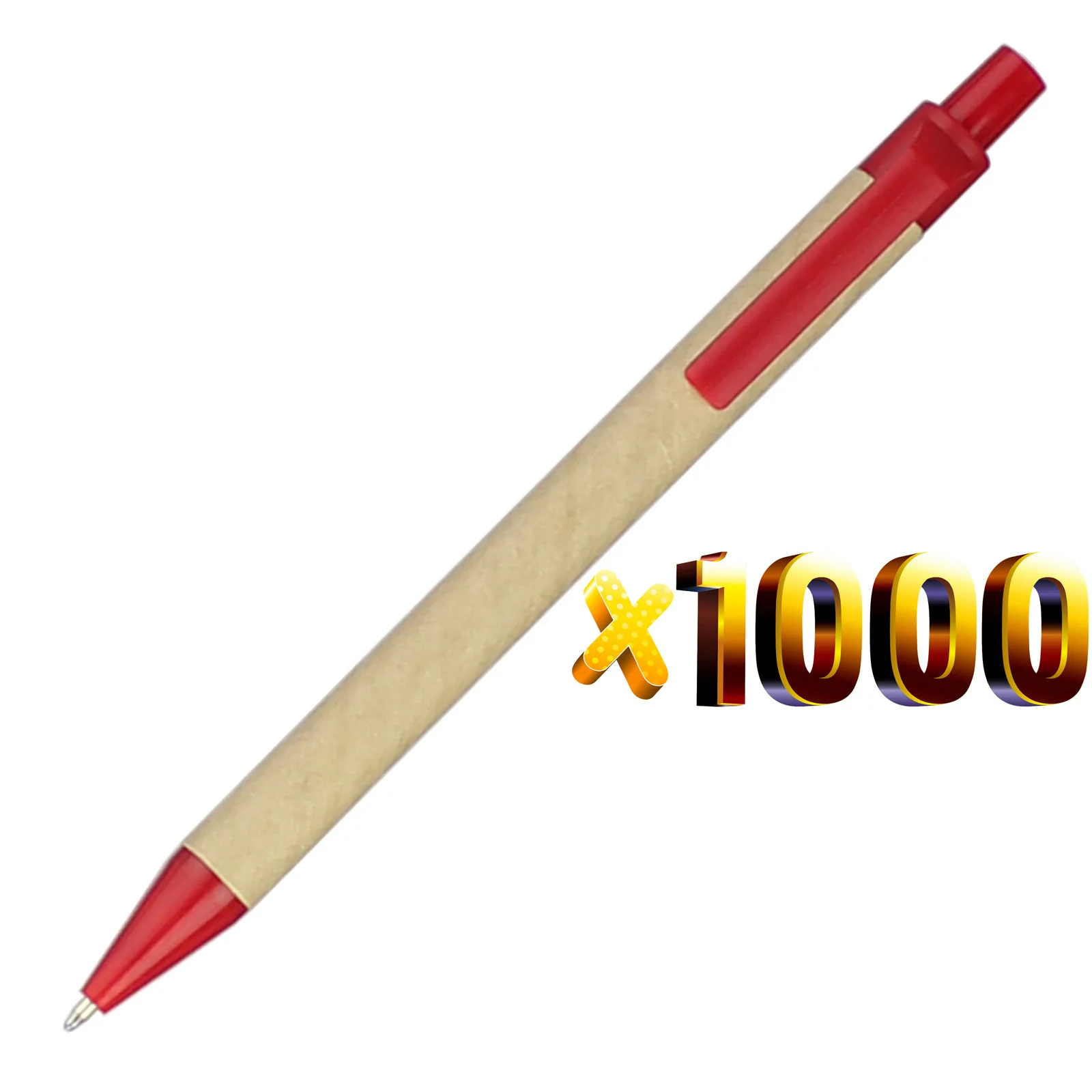 Лот 1000 шт эко бумажная шариковая ручка, пластиковый зажим, черные чернила Шариковая зеленая концепция Экологичная, индивидуальный рекламный подарок - Цвет: red