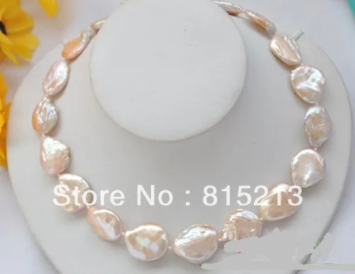 

Free shipping ddh00341 HUGE 17" 22mm baroque coin pink freshwater cultured PEARL NECKLACE