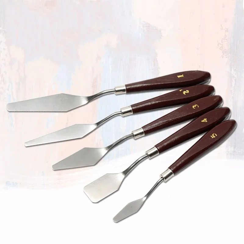  5Pcs Mixed Stainless Steel Palette Scraper Set Spatula Knives For Artist Oil Painting Tools Paintin