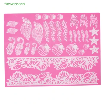 

30x40cm Conch Sea Bath Seahorse Starf Pattern Silicone Mold Mat Fondant Cake Decorating Sugar Craft Tool Baking Tools Cake Tools