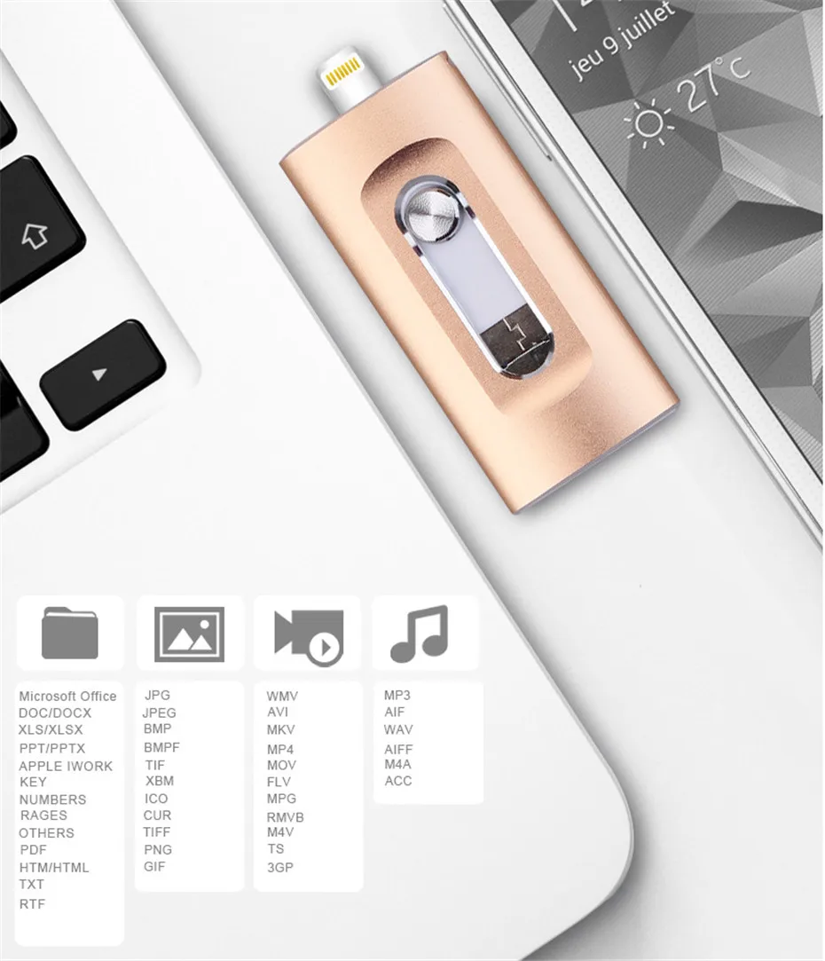 YXL iOS флэш накопитель 3 в 1 OTG USB 32G 64G 128G 256G Флешка металлическая 64GB для iPhone X/8/7/6 Plus