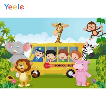 

Yeele Vinyl Animals Zoo School Bus Children Birthday Safari Party Photography Background Baby Photographic Backdrop Photo Studio