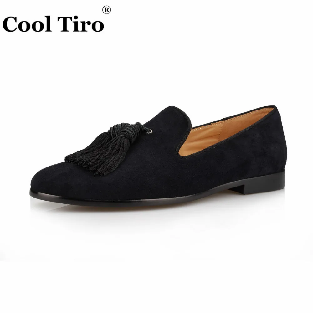 COOL TIRO/ г. брендовые черные замшевые тапочки с кисточками велюровые мужские лоферы без застежки на плоской подошве, вечерние свадебные повседневные туфли с бахромой