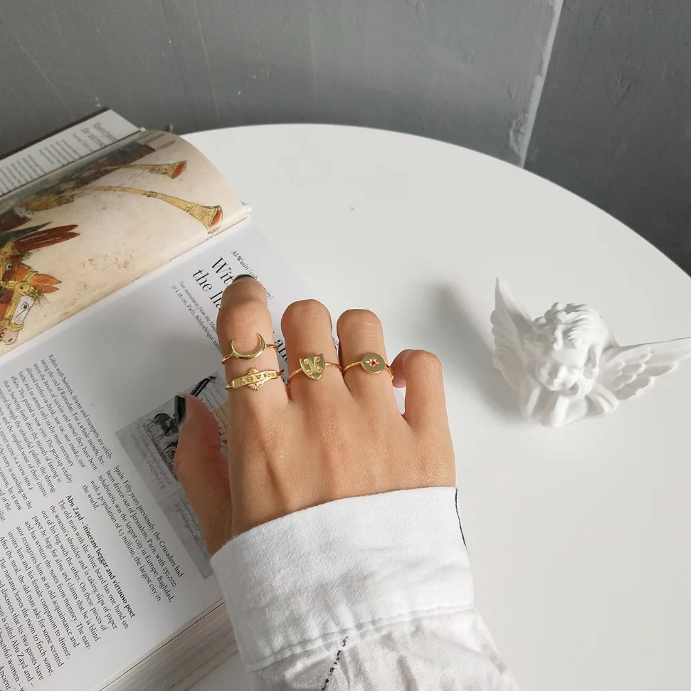 New Fashion 925 Sterling Silver Rings For Women Girls Letter Baby Moon Star Openwork Ring Set Gifts Anillos Plata 925 Para Mujer (3)