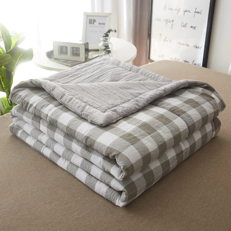 

New Stripe Printing Cotton Summer Air Conditioner Cool Thin Quilt Washed Comfortable Home Textile Bedding Comforters Duvets