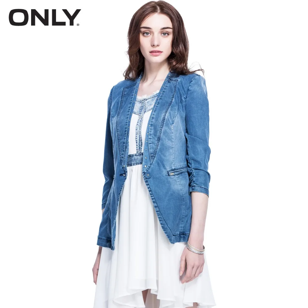 ONLY font b Women b font excellent quality chic elegant Slim vintage denim Blazer font b