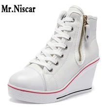 2018 New Big Size Canvas Shoes Woman Wedge Side Zipper Height Increase Casual Shoes High Top