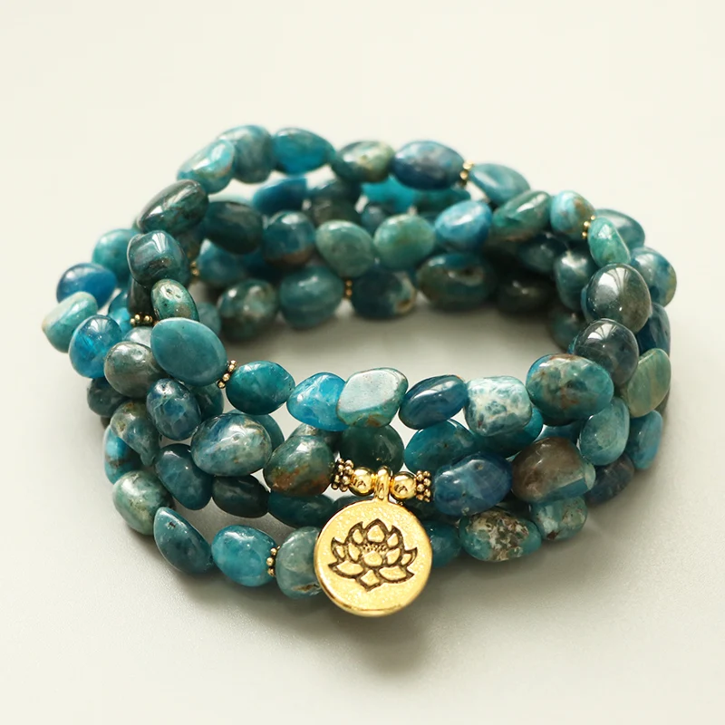 EDOTHALIA Unshaped Natural Apatite Stone 108 Beads Mala браслет для женщин мужчин любителей йоги