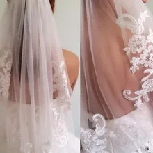 Белый цвет слоновой кости короткая Однослойная длина кончика пальцев стразы аппликация свадебная фата Фата невесты с гребнем