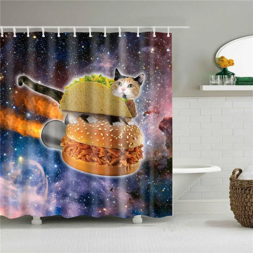 Christmas Cartoon Cat Print Shower Curtains for Bathroom Shower Curtain Washable Bath Decor Polyester Fabric Bathroom Curtain - Цвет: tz160760