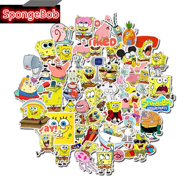 

50Pcs Kawaii Cartoon SpongeBob Stickers Luggage Laptop Guitar Surfboard Skateboard Fridge Motorcycle DIY Photo Albums Sticker