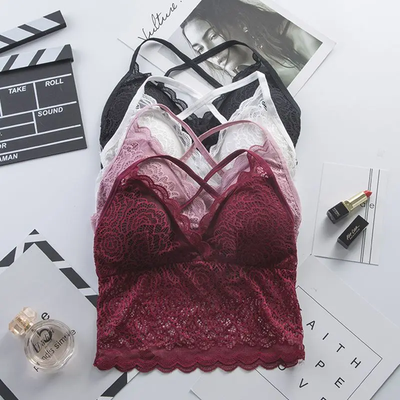 ROPALIA Sexy Lace Bottoming Camisole Beauty Padded Back Bra Lace Tube Top Underwear