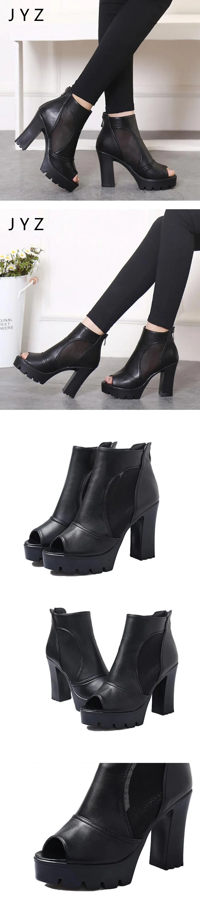 Г., новые модные женские туфли-лодочки на платформе летние туфли на высоком толстом каблуке с открытым носком Черная Женская обувь, aa0859