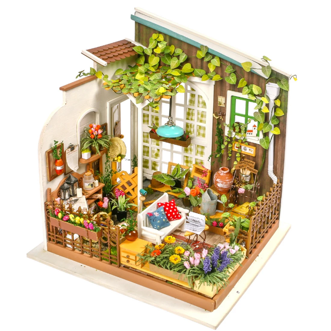 

Robotime Manual Assembly DIY Miniature Doll houseGarden with LED Light Stem Learning Education Toy For Kids for Home Decoraction